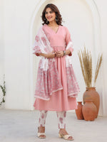 Thumbnail for Janasya Light Cotton Embellished A-Line Kurta Set