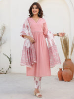 Thumbnail for Janasya Light Cotton Embellished A-Line Kurta Set
