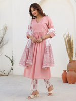 Thumbnail for Janasya Light Cotton Embellished A-Line Kurta Set