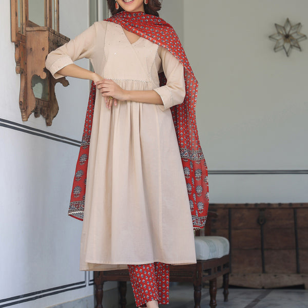 Janasya Light Cotton Solid A-Line Kurta Set