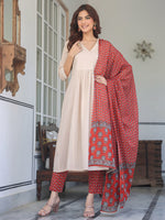 Thumbnail for Janasya Light Cotton Solid A-Line Kurta Set