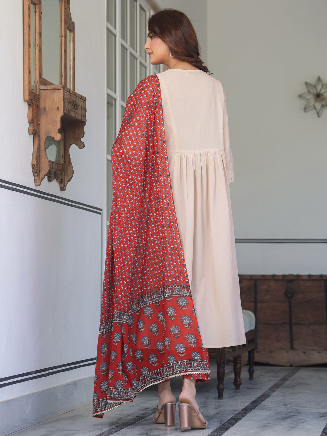 Janasya Light Cotton Solid A-Line Kurta Set