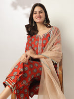 Thumbnail for Janasya Bright Cotton Floral Straight Kurta Set