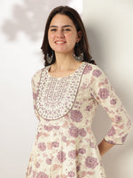 Thumbnail for Janasya Light Cotton Floral Anarkali Kurta Set