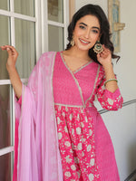 Thumbnail for Janasya Bright Cotton Floral A-Line Kurta Set