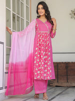 Thumbnail for Janasya Bright Cotton Floral A-Line Kurta Set