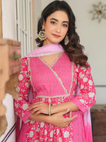 Thumbnail for Janasya Bright Cotton Floral A-Line Kurta Set