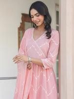Thumbnail for Janasya Light Cotton Embroidered A-Line Kurta Set