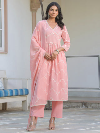Janasya Light Cotton Embroidered A-Line Kurta Set