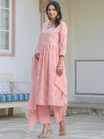 Thumbnail for Janasya Light Cotton Embroidered A-Line Kurta Set