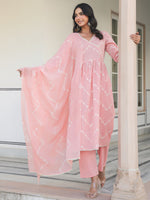 Thumbnail for Janasya Light Cotton Embroidered A-Line Kurta Set