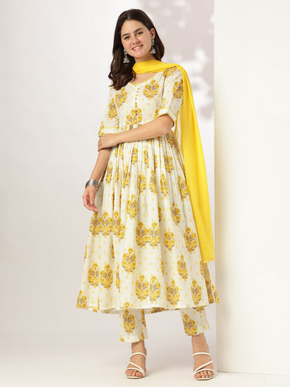 Janasya Light Cotton Floral A-Line Kurta Set - Distacart