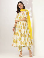Thumbnail for Janasya Light Cotton Floral A-Line Kurta Set