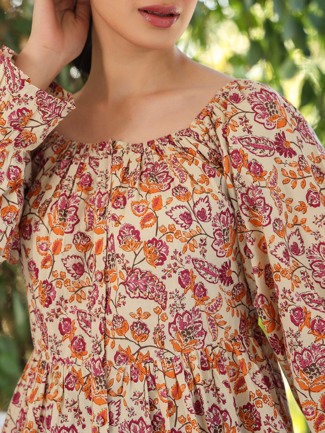 Janasya Light Cotton Floral Peplum Top