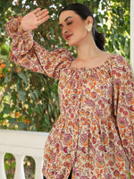 Thumbnail for Janasya Light Cotton Floral Peplum Top