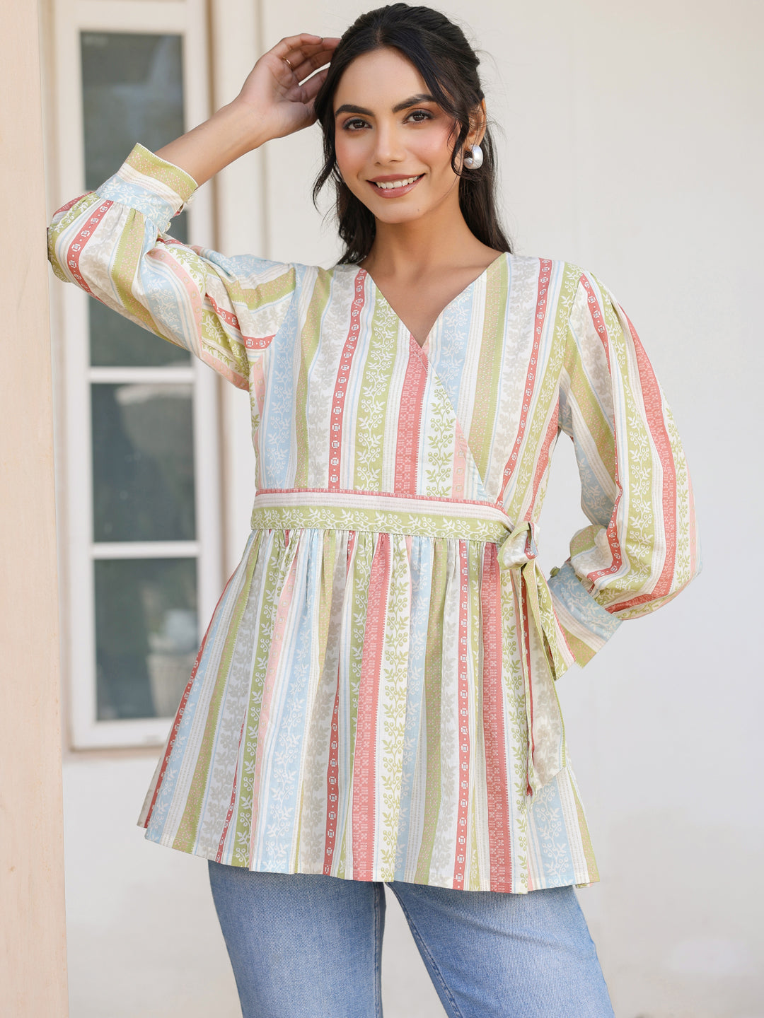 Janasya Light Cotton Floral Peplum Top