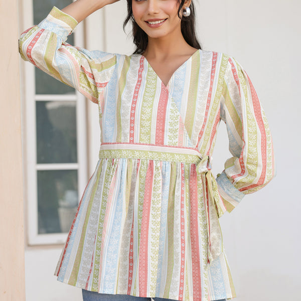 Janasya Light Cotton Floral Peplum Top