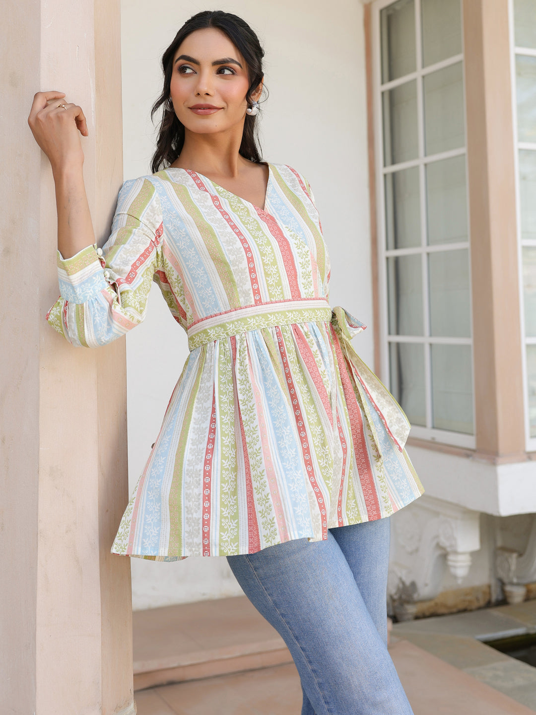 Janasya Light Cotton Floral Peplum Top
