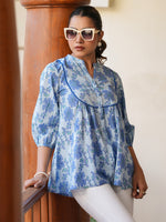 Thumbnail for Janasya Light Cotton Floral A-Line Top