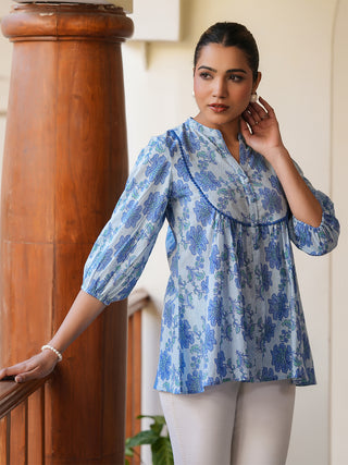 Janasya Light Cotton Floral A-Line Top