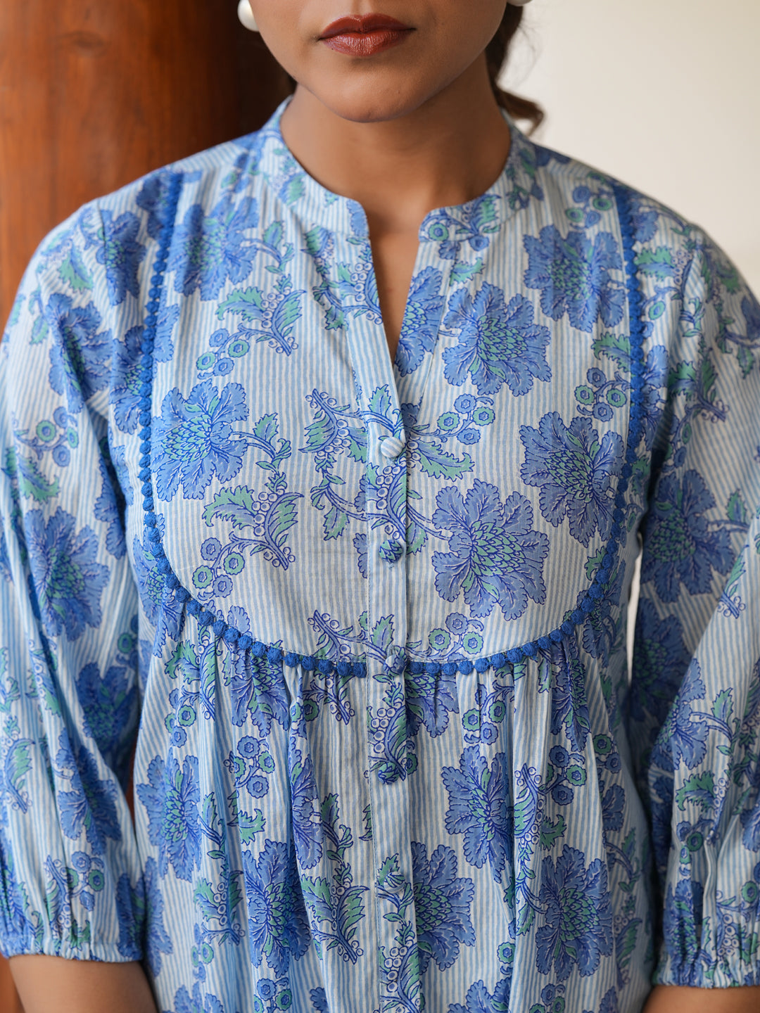 Janasya Light Cotton Floral A-Line Top