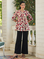Thumbnail for Janasya Light Cotton Floral A-Line Top