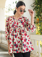 Thumbnail for Janasya Light Cotton Floral A-Line Top