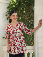 Thumbnail for Janasya Light Cotton Floral A-Line Top