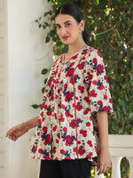 Thumbnail for Janasya Light Cotton Floral A-Line Top