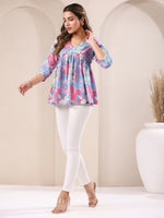 Thumbnail for Janasya Light Cotton Floral A-Line Top