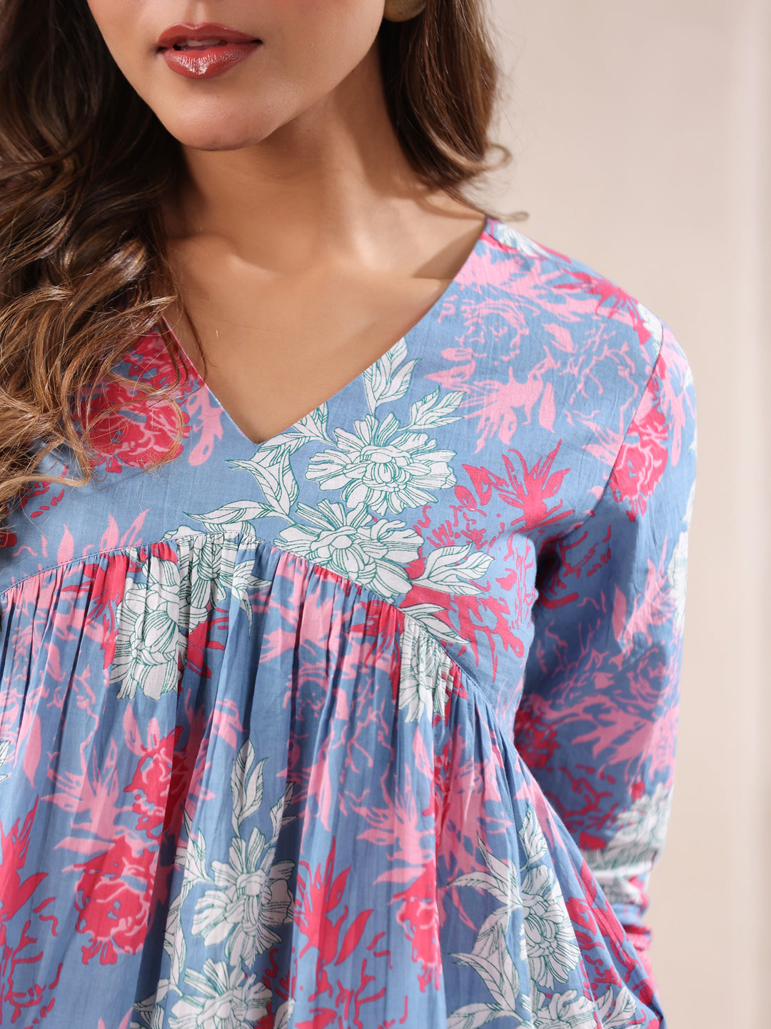 Janasya Light Cotton Floral A-Line Top