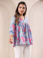 Thumbnail for Janasya Light Cotton Floral A-Line Top