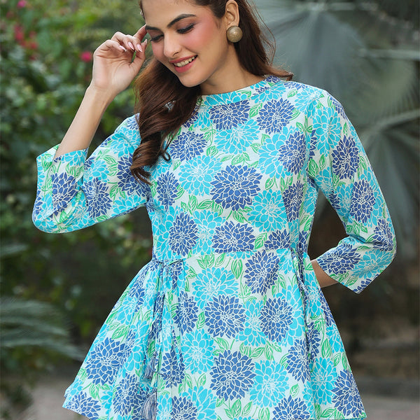 Janasya Light Cotton Floral Fit & Flare Top