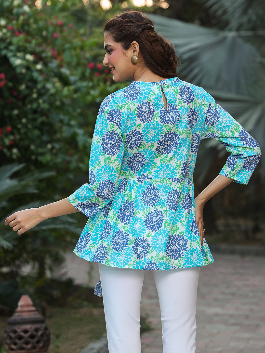 Janasya Light Cotton Floral Fit & Flare Top
