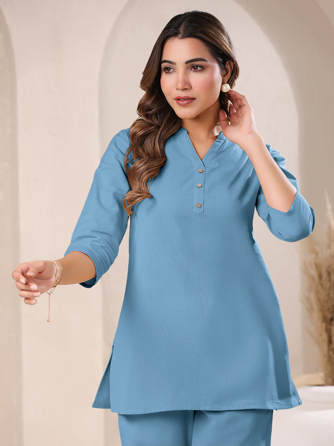 Janasya Light Cotton Solid A-Line Top