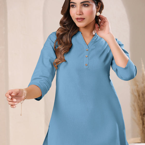 Janasya Light Cotton Solid A-Line Top