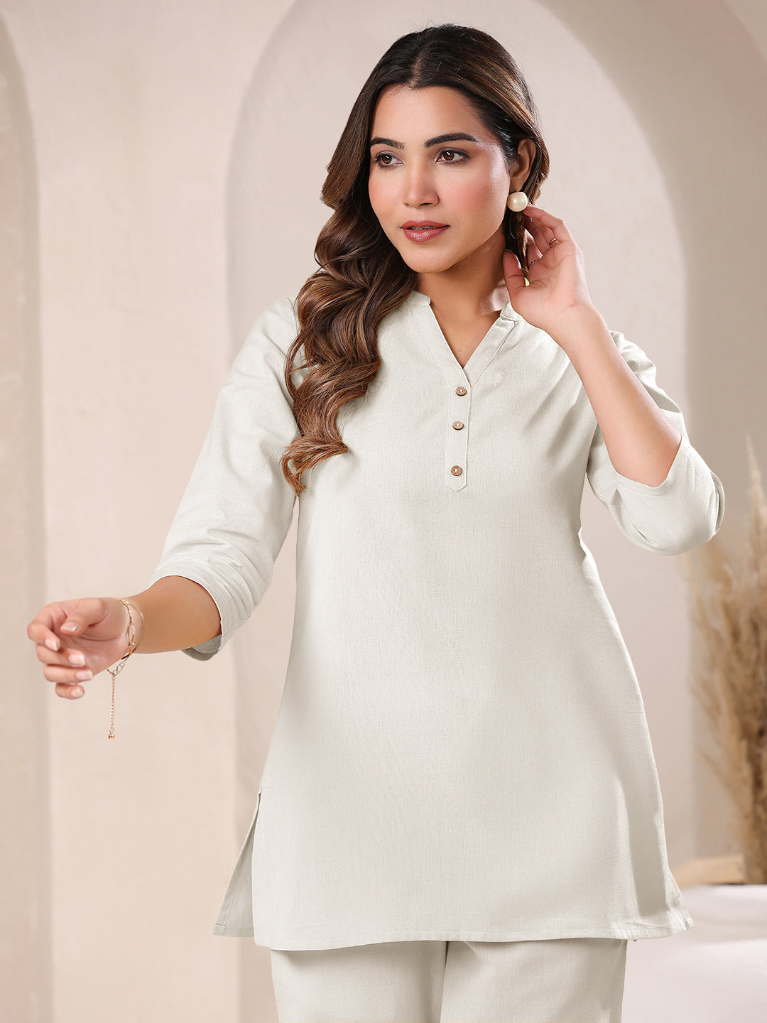 Janasya Light Cotton Solid Straight Top