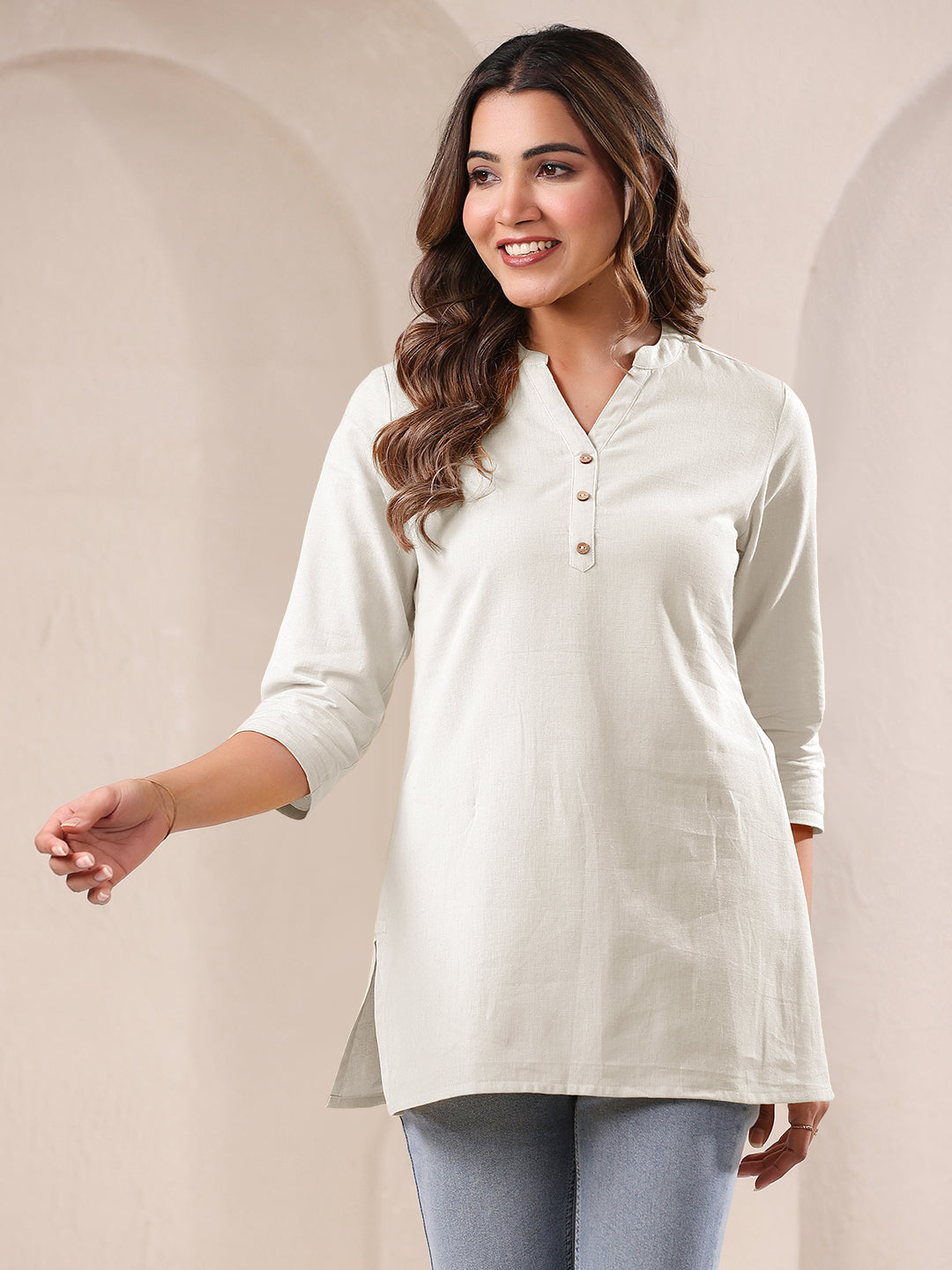 Janasya Light Cotton Solid Straight Top