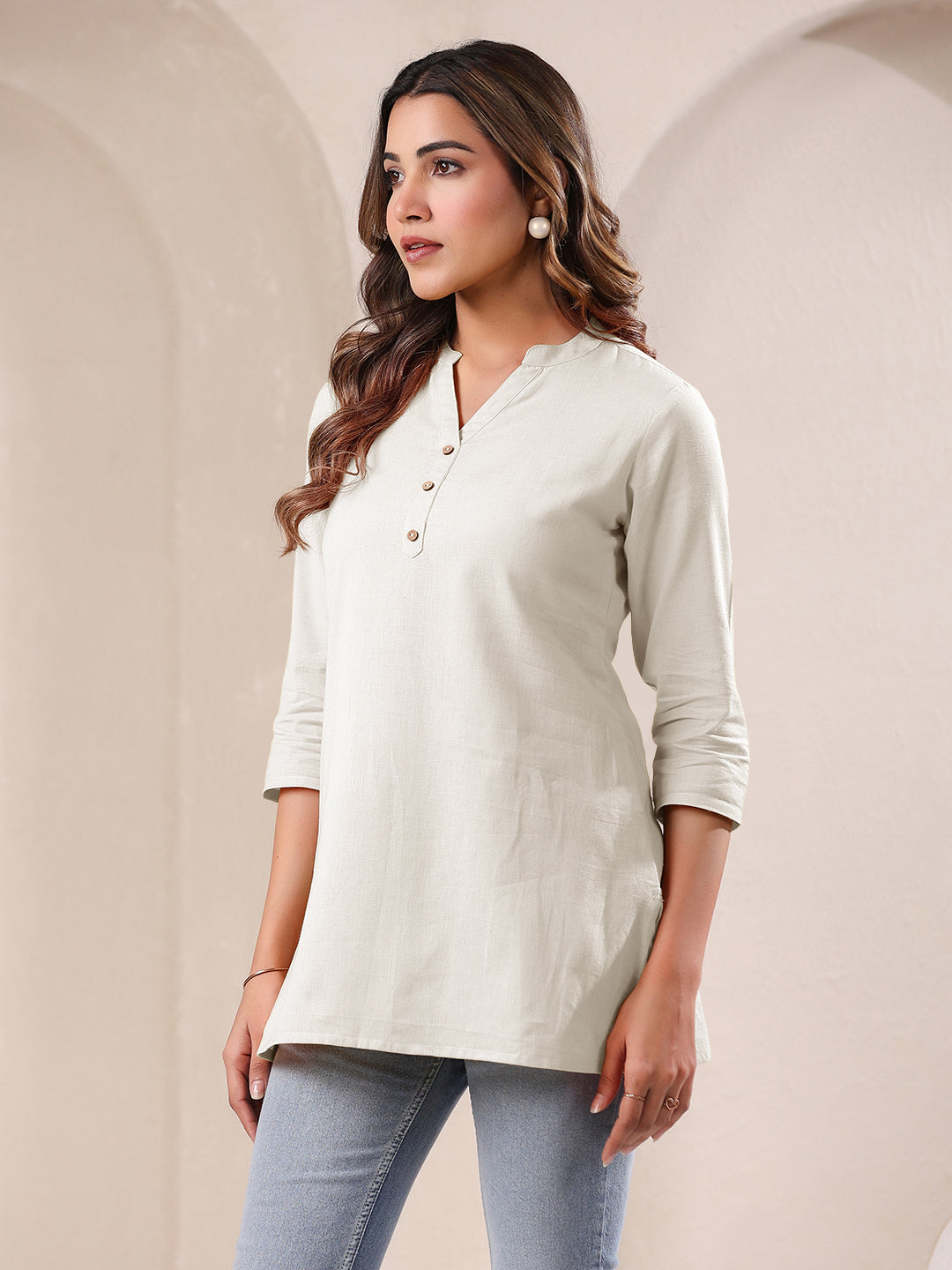 Janasya Light Cotton Solid Straight Top