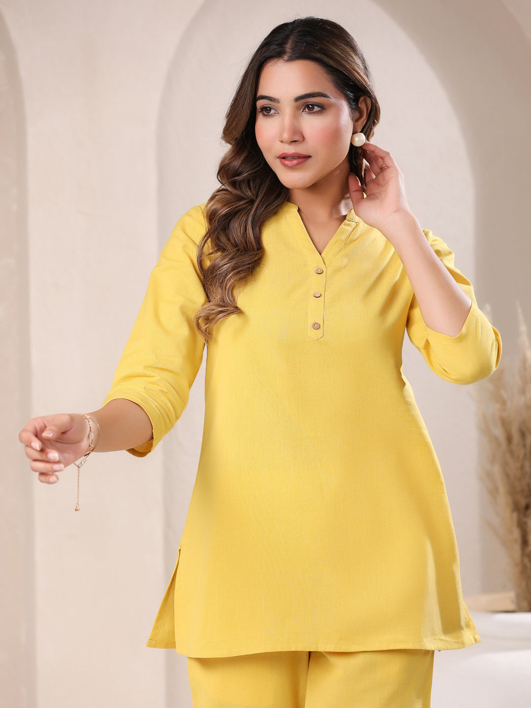 Janasya Light Cotton Solid A-Line Top