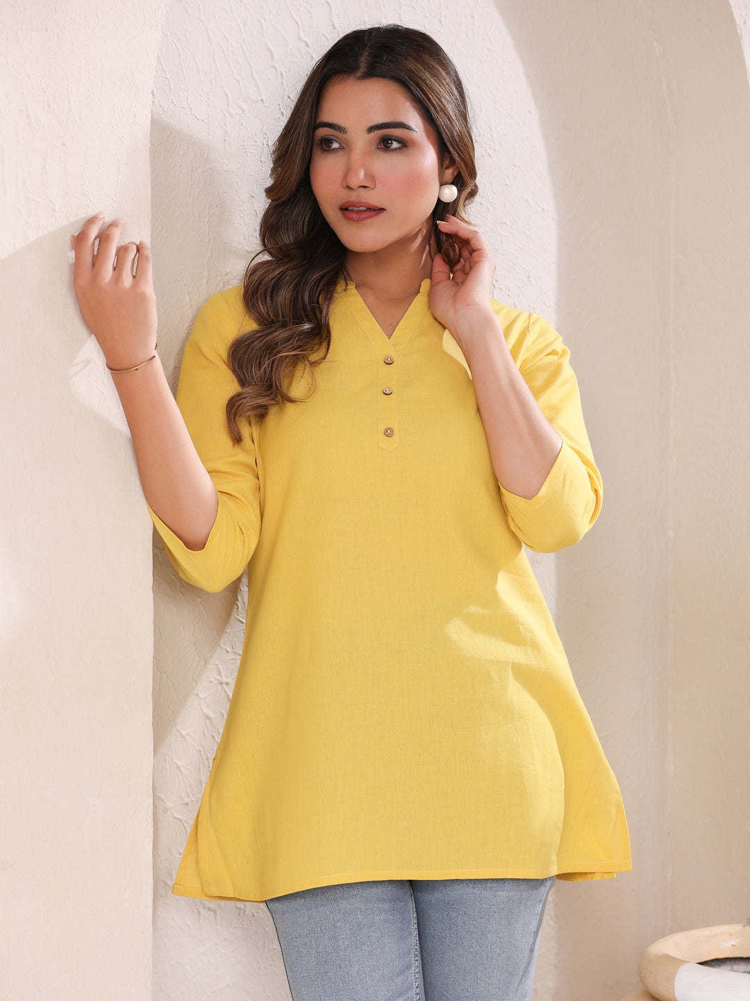 Janasya Light Cotton Solid A-Line Top