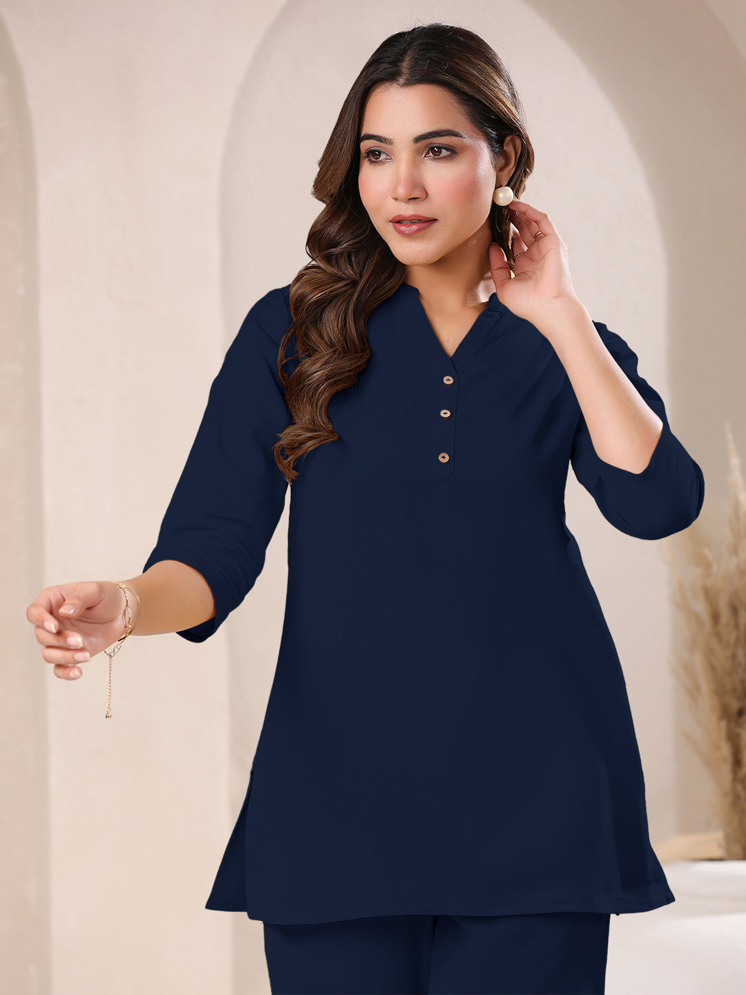 Janasya Dark Cotton Solid A-Line Top - Distacart