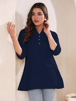 Thumbnail for Janasya Dark Cotton Solid A-Line Top