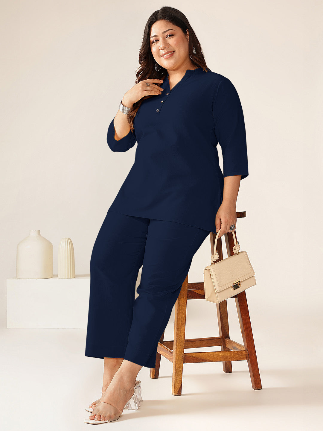 Janasya Dark Cotton Solid A-Line Top
