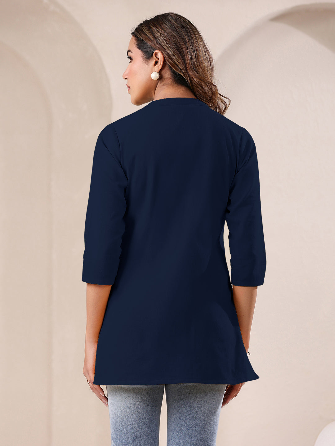 Janasya Dark Cotton Solid A-Line Top