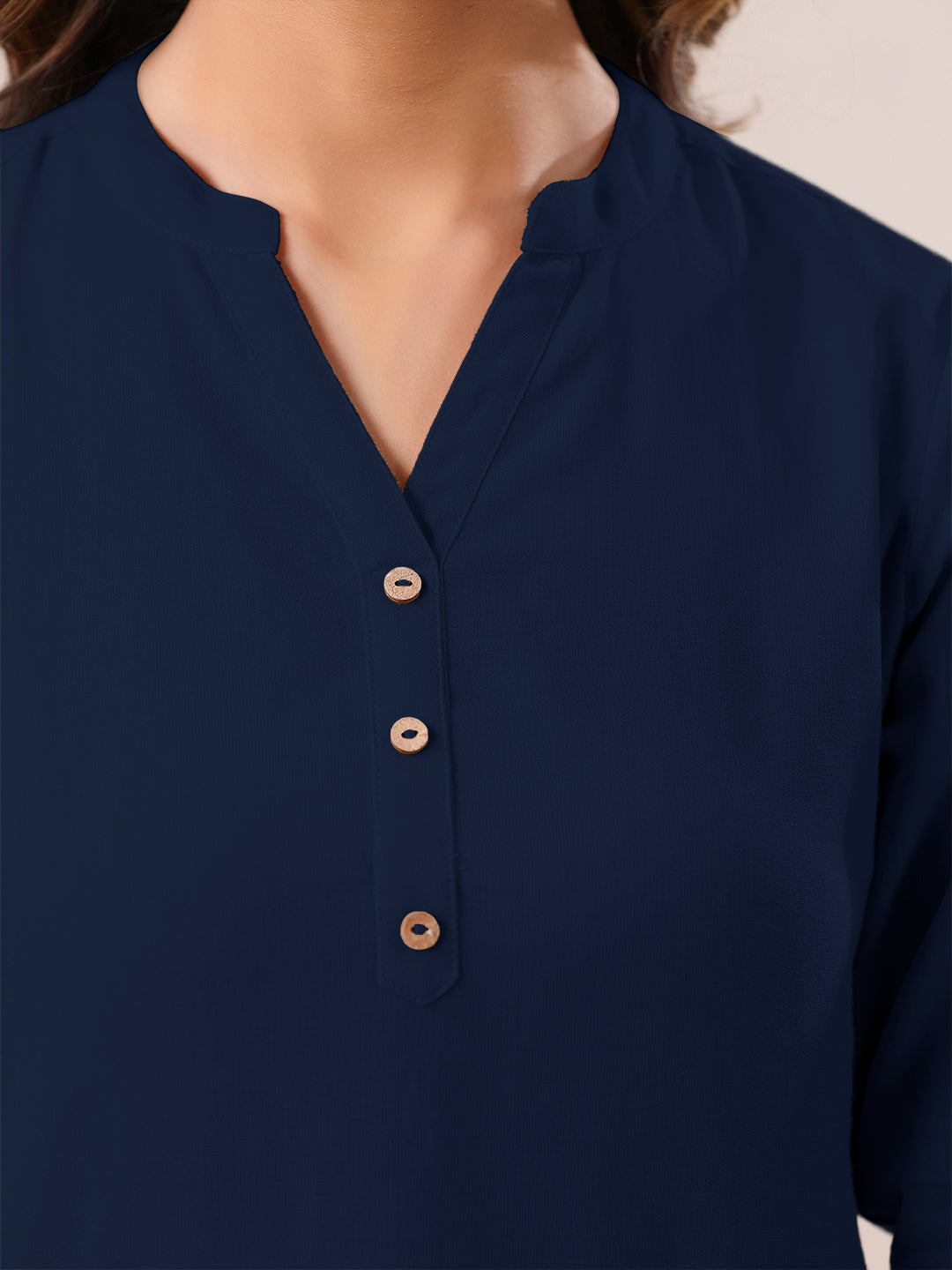 Janasya Dark Cotton Solid A-Line Top