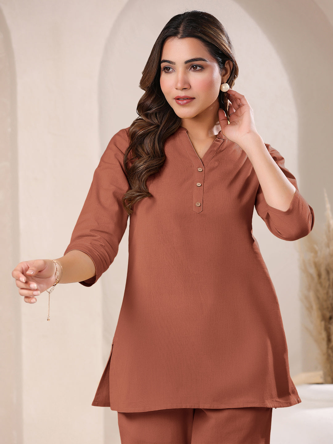 Janasya Dark Cotton Solid A-Line Top