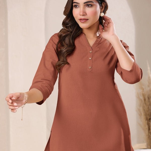 Janasya Dark Cotton Solid A-Line Top