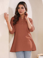 Thumbnail for Janasya Dark Cotton Solid A-Line Top