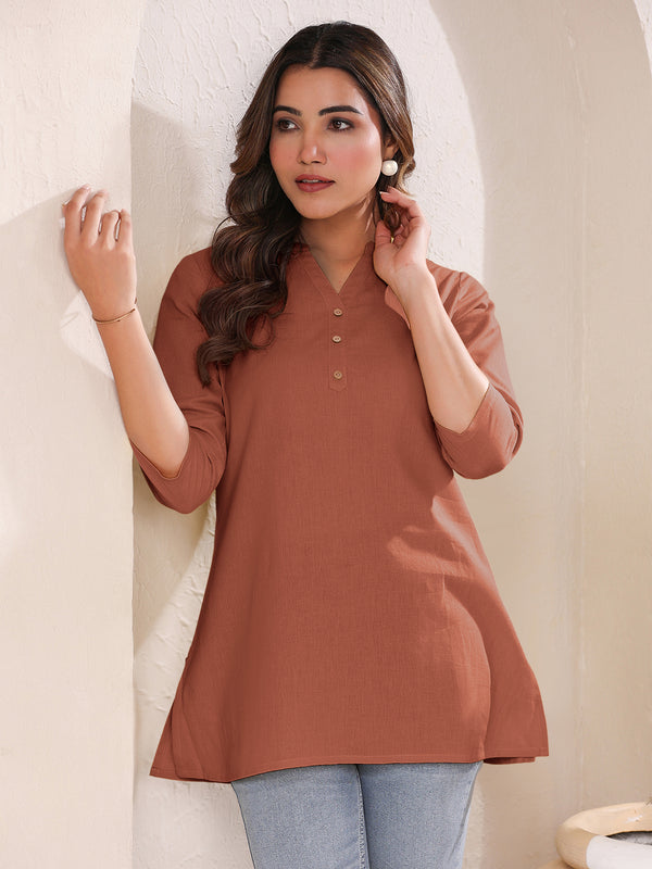 Janasya Dark Cotton Solid A-Line Top